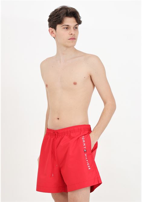 Red men's swim shorts with logo embroidery TOMMY HILFIGER | UM0UM03258XLG